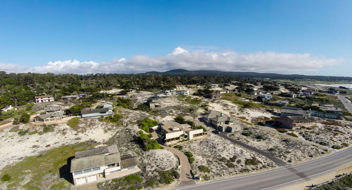 Pebble beach residential neighborhood aerial shot